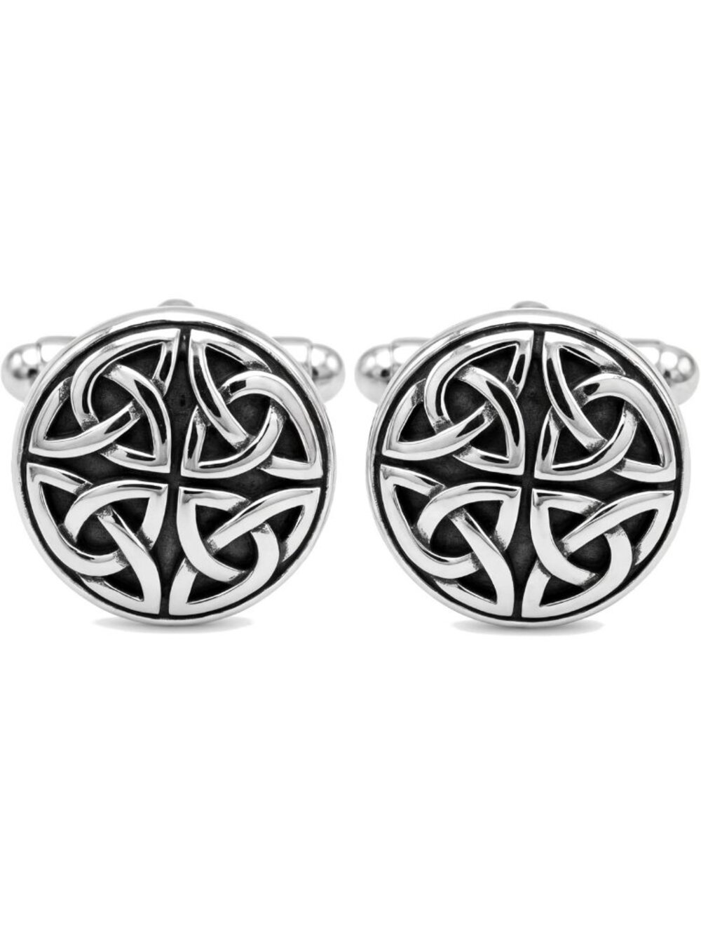 Sterling Silver Celtic Trinity Cufflinks - 15mm Round Oxidized Design with Gift